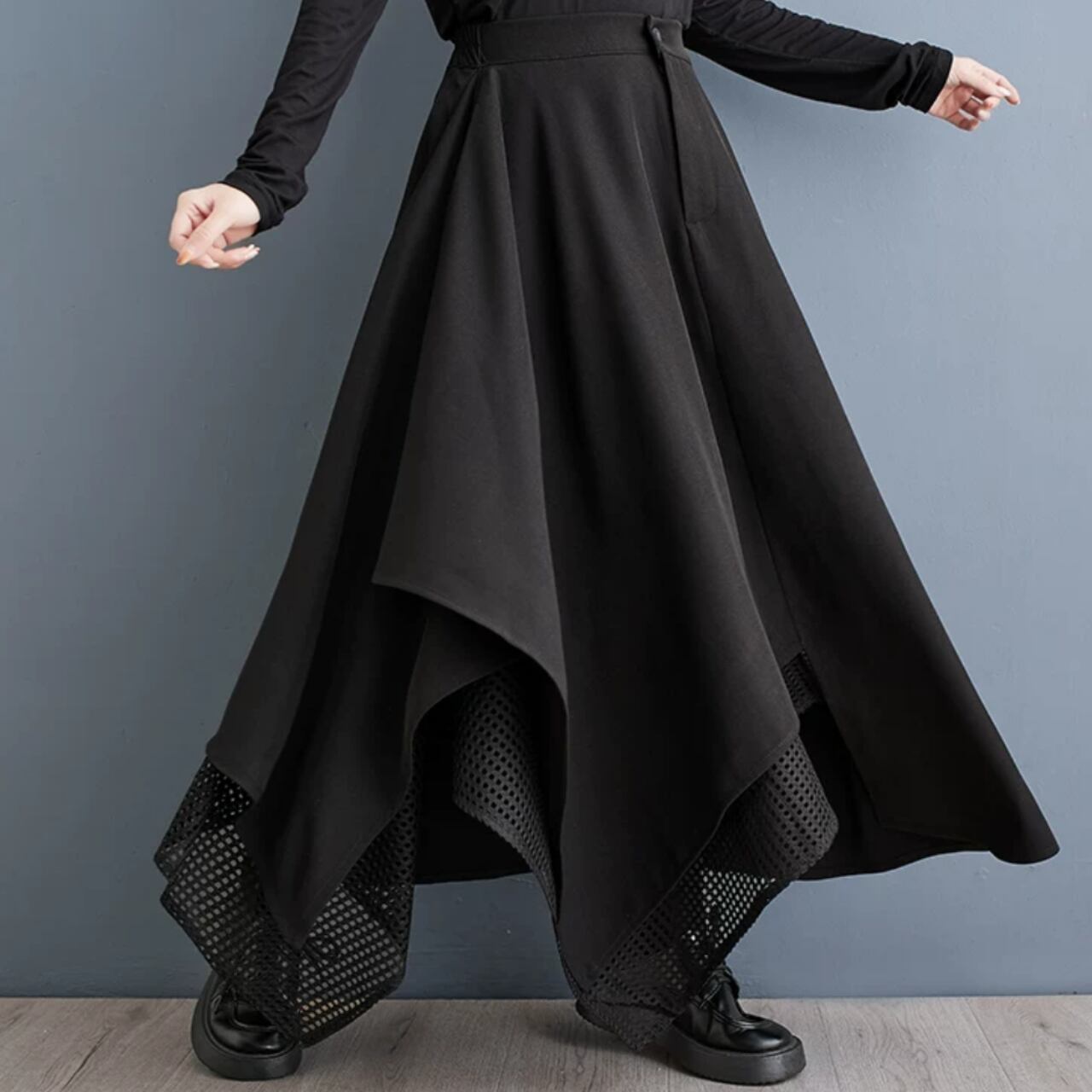 アシンメトリーロングフレアスカート R0004