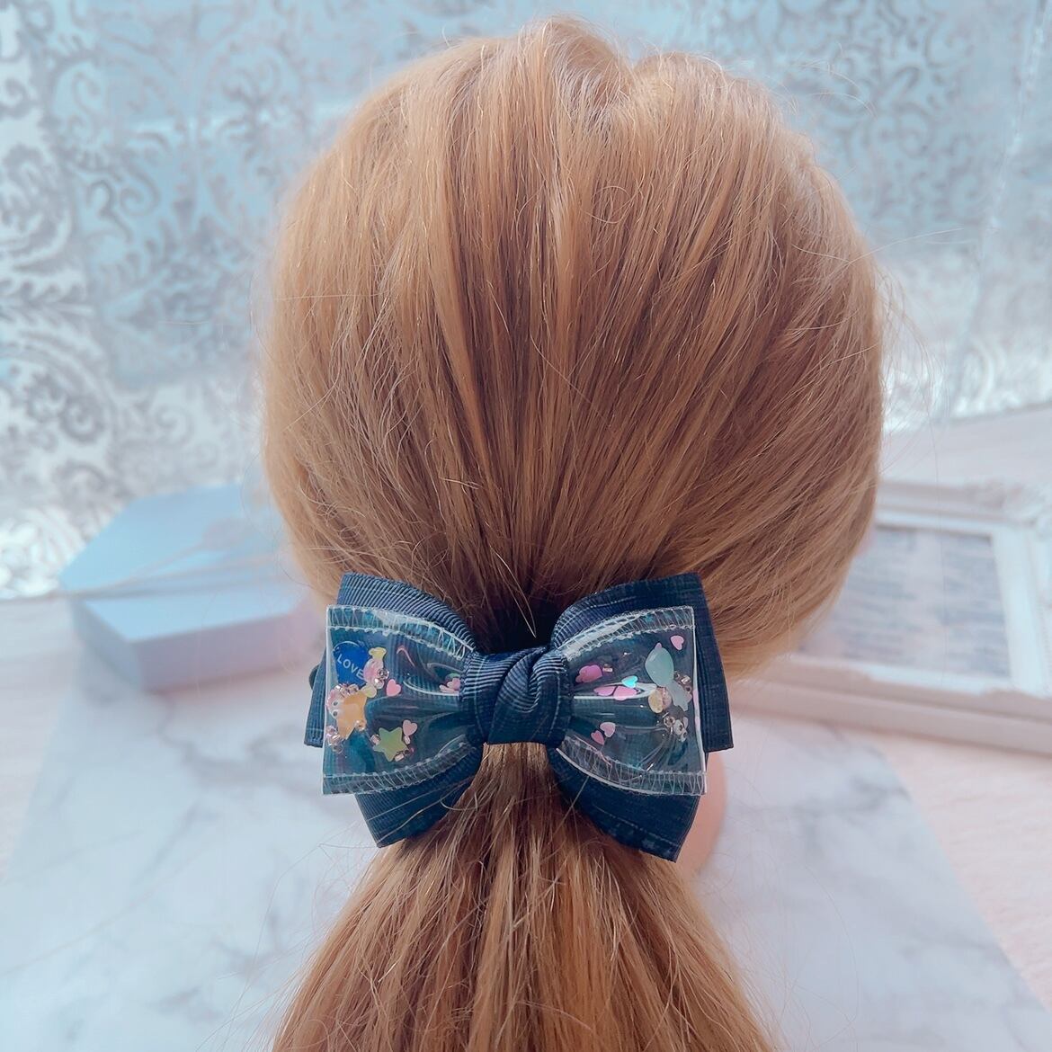 濃紺デニム♡ 夢いっぱいのシャカシャカリボン ヘアゴム3個セット | PAY ID
