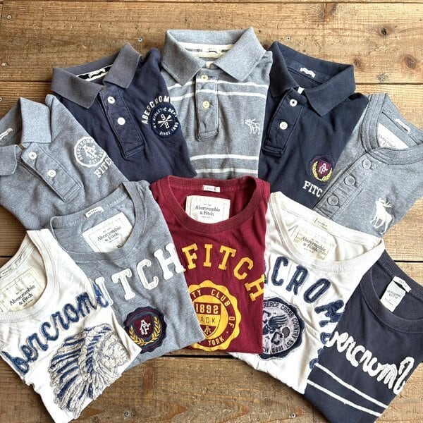 1点物◇アバクロA&Fカレッジ半袖ビンテージ加工Tシャツ古着メンズSM 