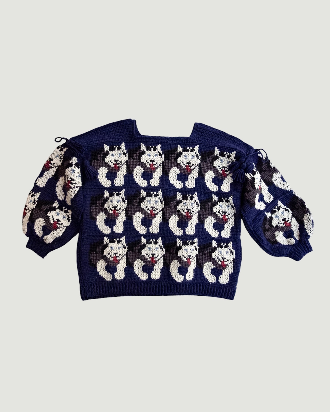 【古着】シベリアンハスキーだらけの手編みセーター - 6