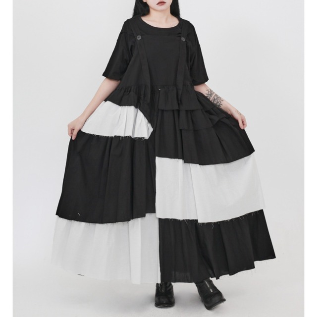 Monochrome tiered one-piece【2color】 C1497