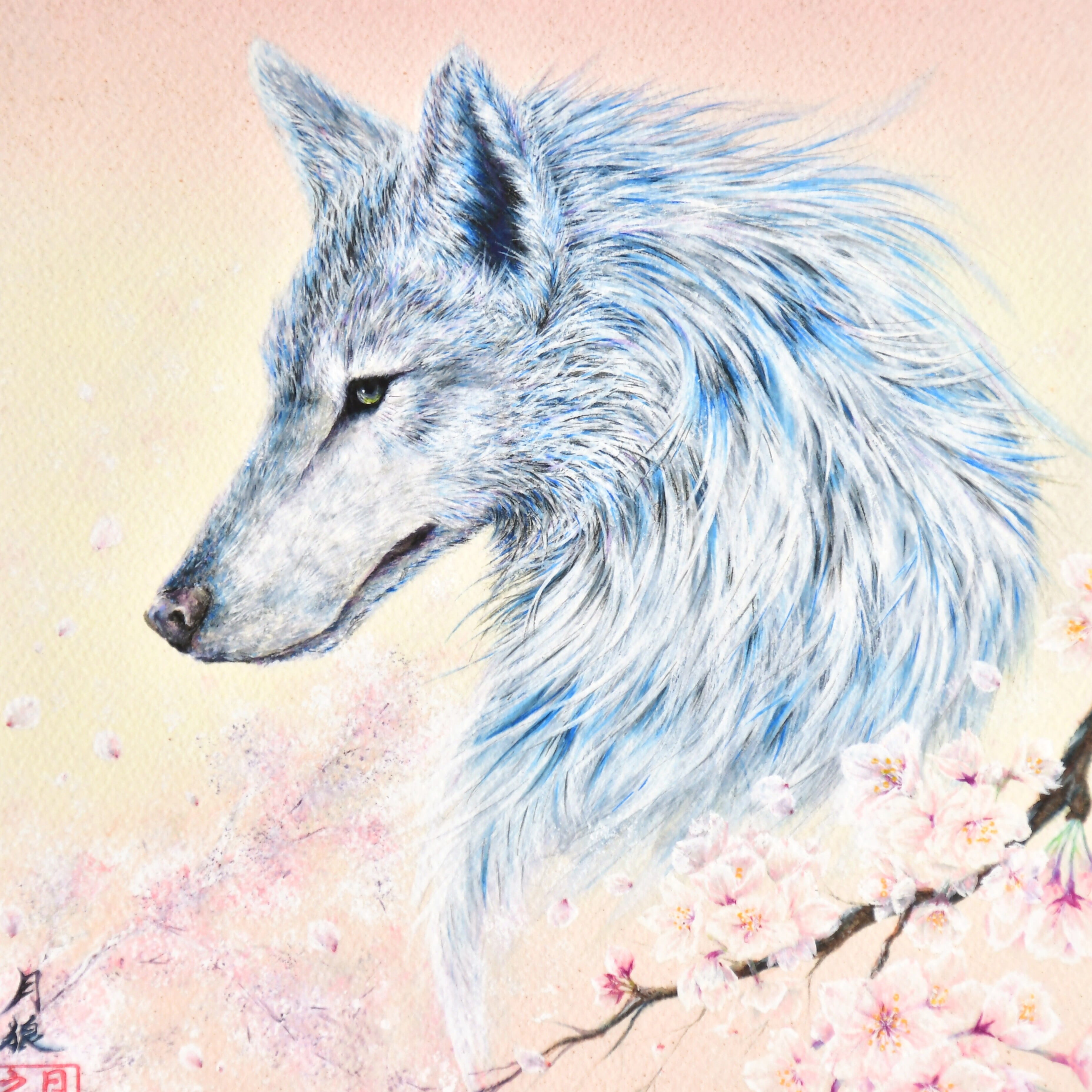幻想的なオオカミの風景画 藤崎 4月2日〜8日 制作年:2026 サイズ:F10号(53×45.5cm) ☆作品紹介☆ F8スプレーアート 絵画
