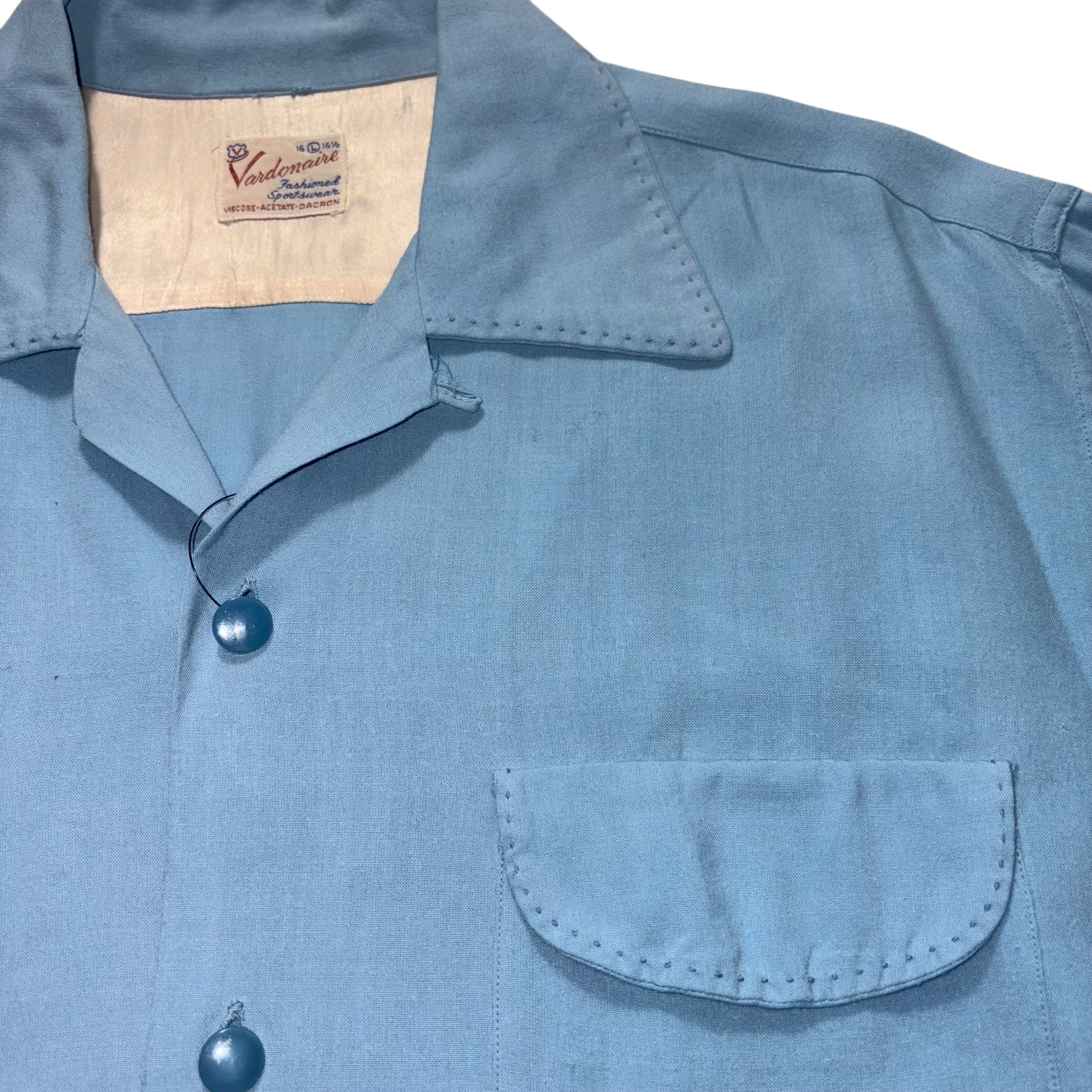 50s rayon gabardine shirts blue 襤褸 vintage 1950's light blue color rayon gabardine shirt | NOIR ONLINE