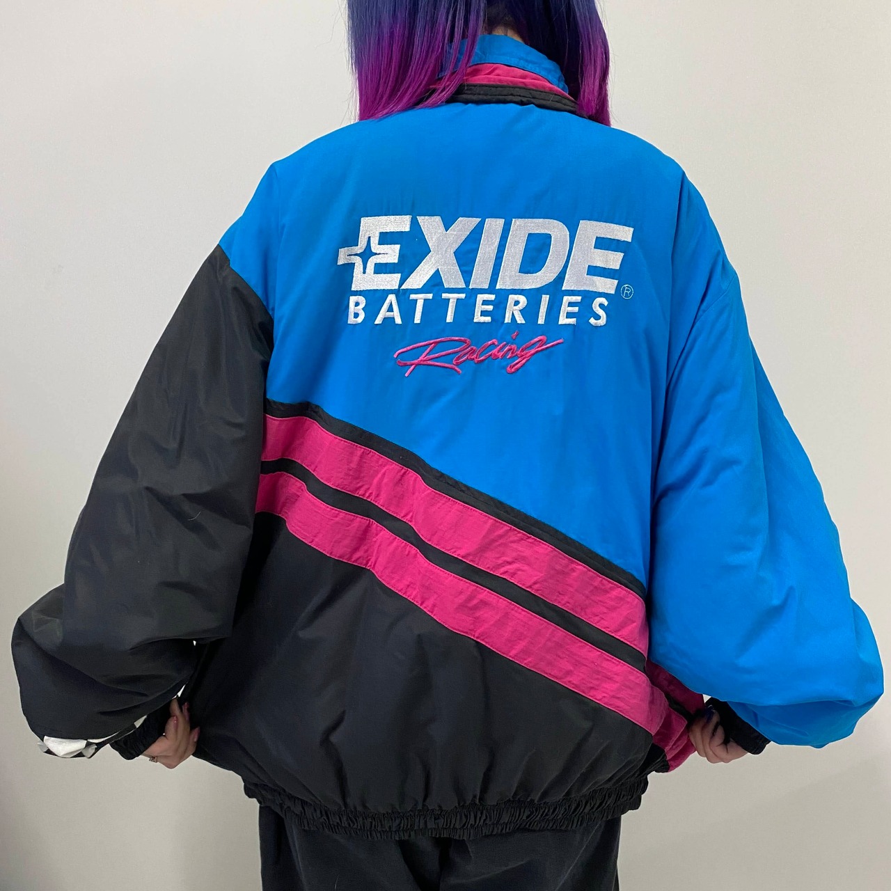 USA製 90年代 EXIDE BATTERIES 企業ロゴ 刺繍 ナイロン レーシング  