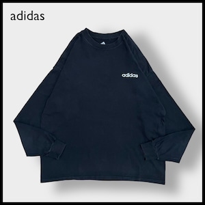 【adidas】ワンポイント 刺繍ロゴ ロンT ロングTシャツ 長袖Tシャツ X-LARGE ビッグサイズ 黒 アディダス US古着