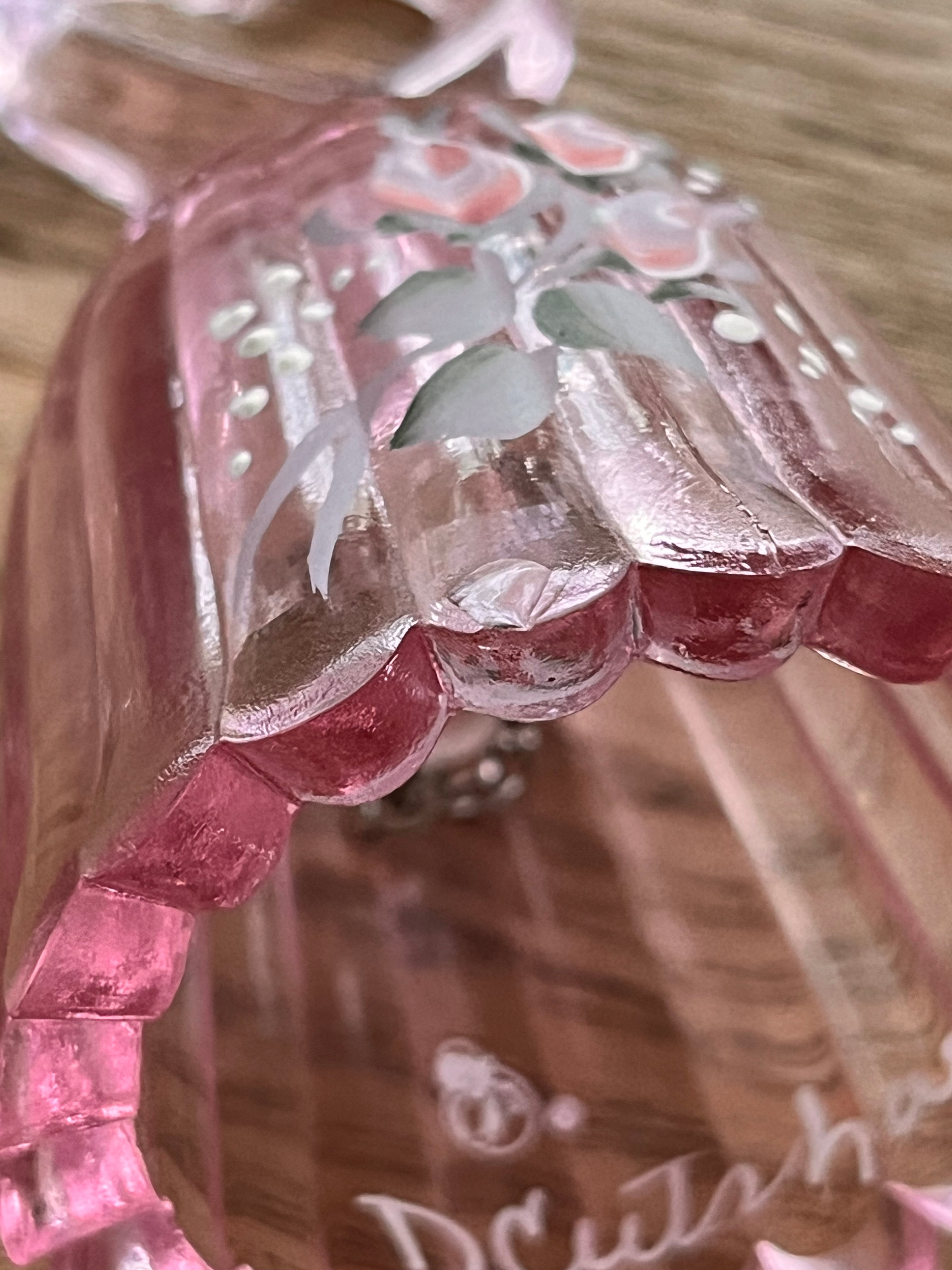 フェントン クリスタルピンク手書き花柄ハートベル | アンティーク