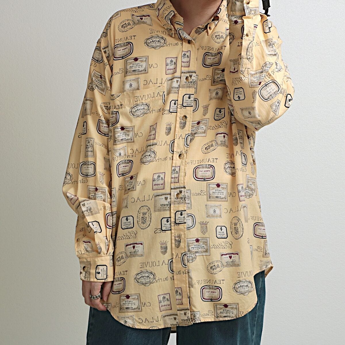 90s nautica ノーティカ 総柄 コットン レーヨン ボタンダウン シャツ 古着 used