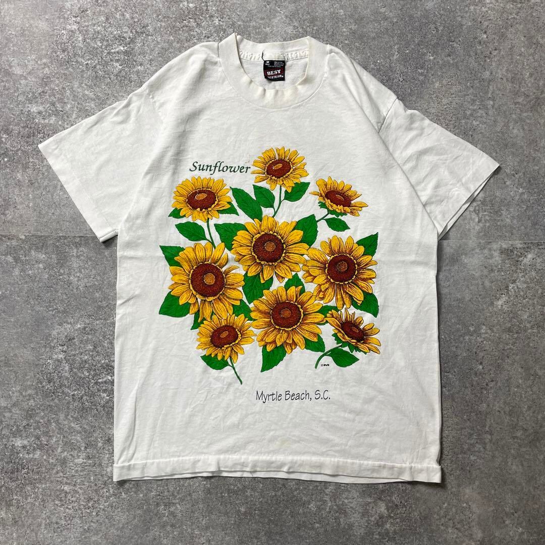 90s 向日葵 ひまわり 花 vintage Tシャツ M