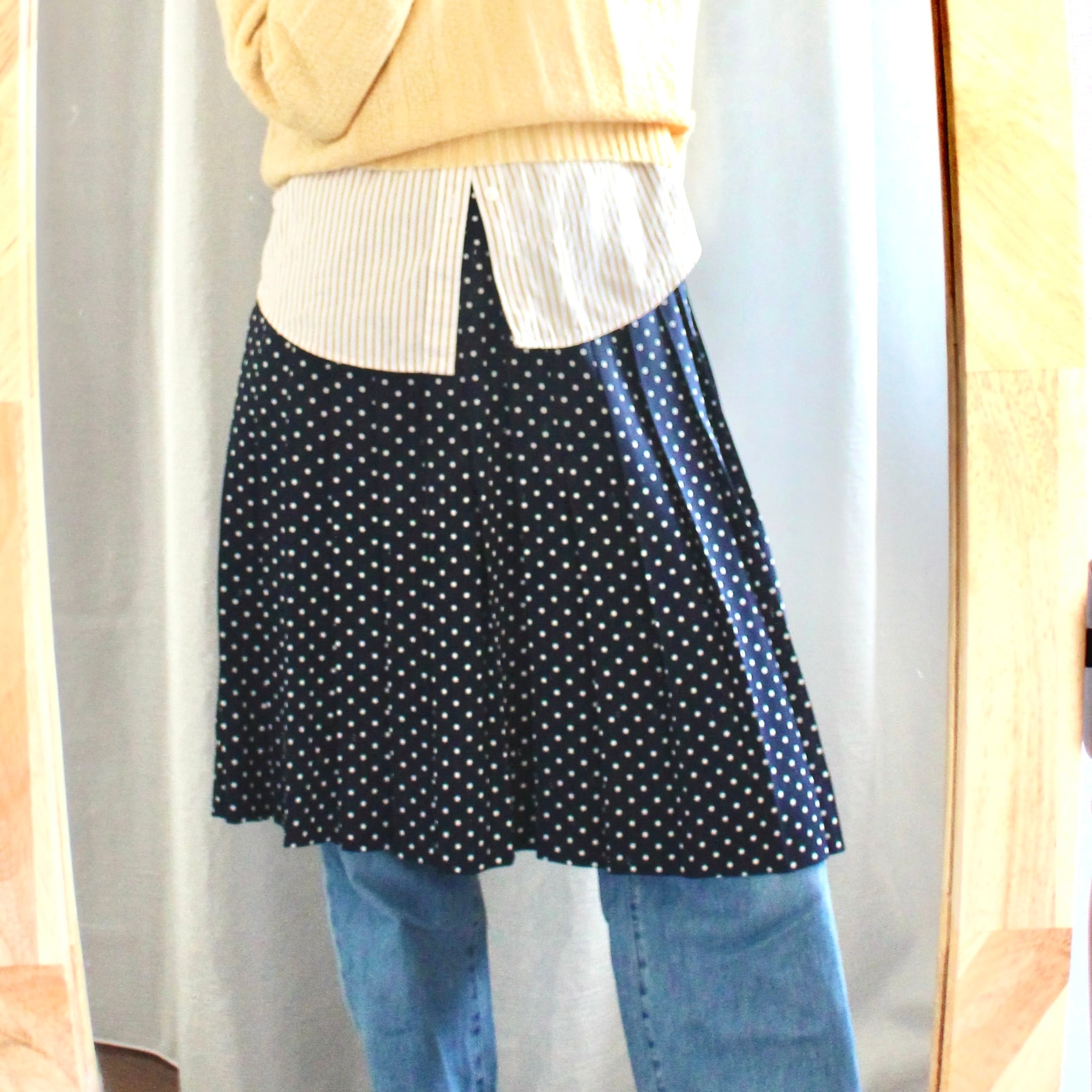 ドットプリーツスカート ネイビー