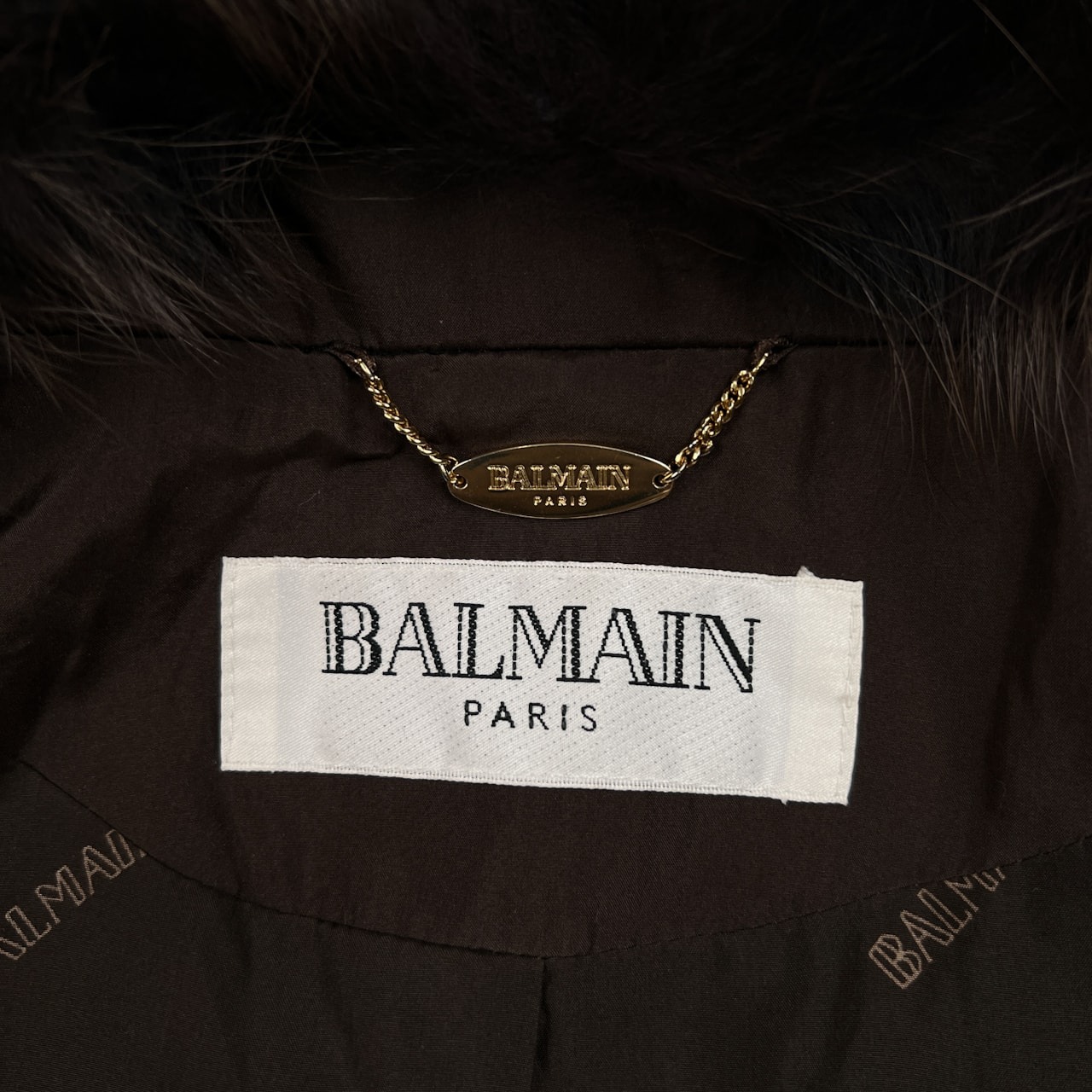 BALMAIN バルマン シルク100% 毛皮ファー ダウン ジャケット コート サイズ 11 /ブルーフォックスファー/ビンテージ