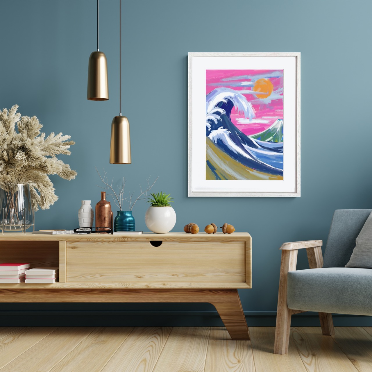 The Great Wave Drawing｜北斎の波をポップに再構築したモダンアートポスター｜和モダンやストリートに映える鮮やかな一枚｜A2ポスター
