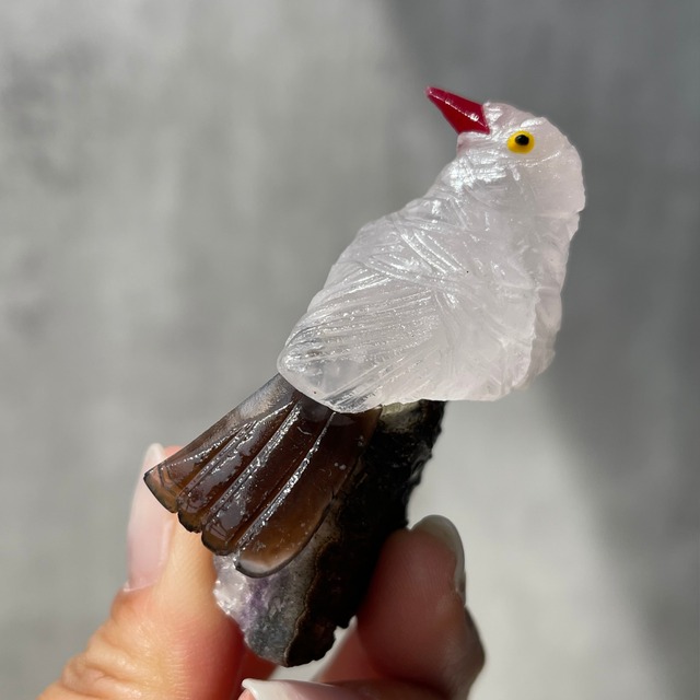 【鳥 on アメジストジオード】①《クリアクォーツ×アゲート》鉱物 天然石 パワーストーン インテリア 置石