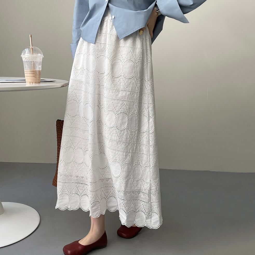 cutwork lace long skirt m0346