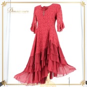 社交ダンス 衣装 スタンダード ドレス ワンピース パーティドレス ステージ衣装 Elegance fashion 赤 レッド系 レース ラインストーン 花柄 カラオケ 演奏会 発表会 ピンクレッド系 フラワーレース 七分袖 ひざ丈相当 ミディ丈 ティアード フリル ボウタイ 襟付き ジップ開閉 ステージ映え 目立つ エレガント 上品 大人可愛い 華やか ドレスアップ レッスン 発表会衣装 カラオケ衣装 演奏会ドレス ワンピースドレス Mサイズ レディース ポリエステル レーヨン ナイロン