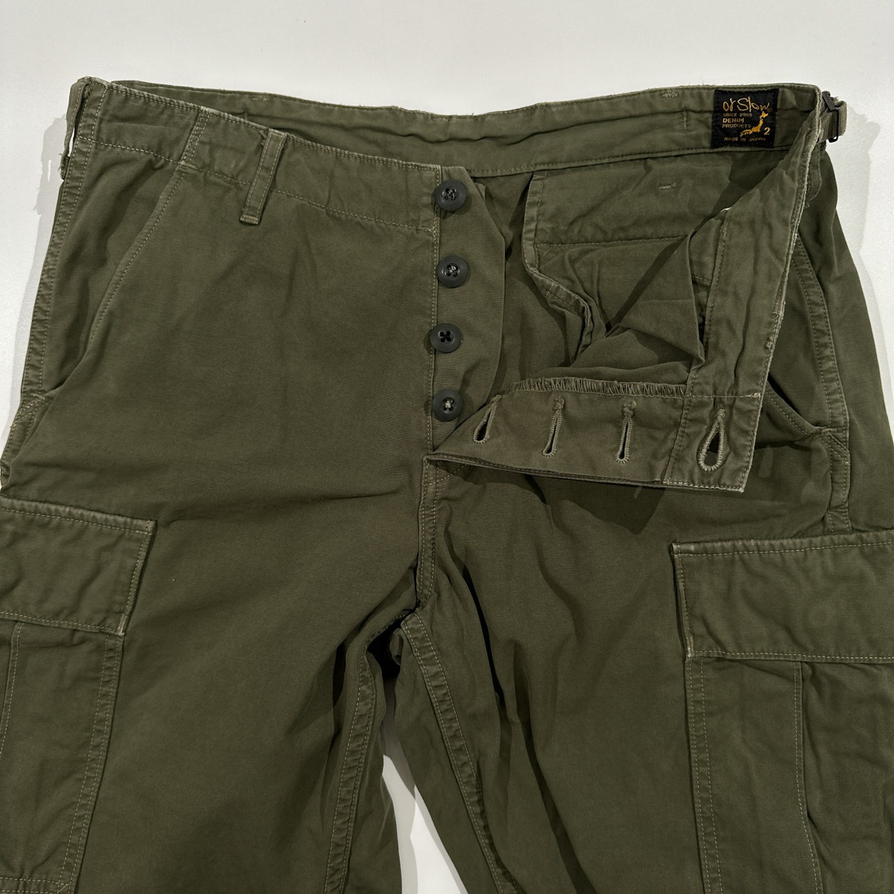 or slow オアスロウ ミリタリー カーゴパンツ 2/カーキ/ボタンフライ