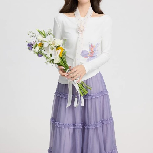 フラワープリントボートネックカットソー ・74960