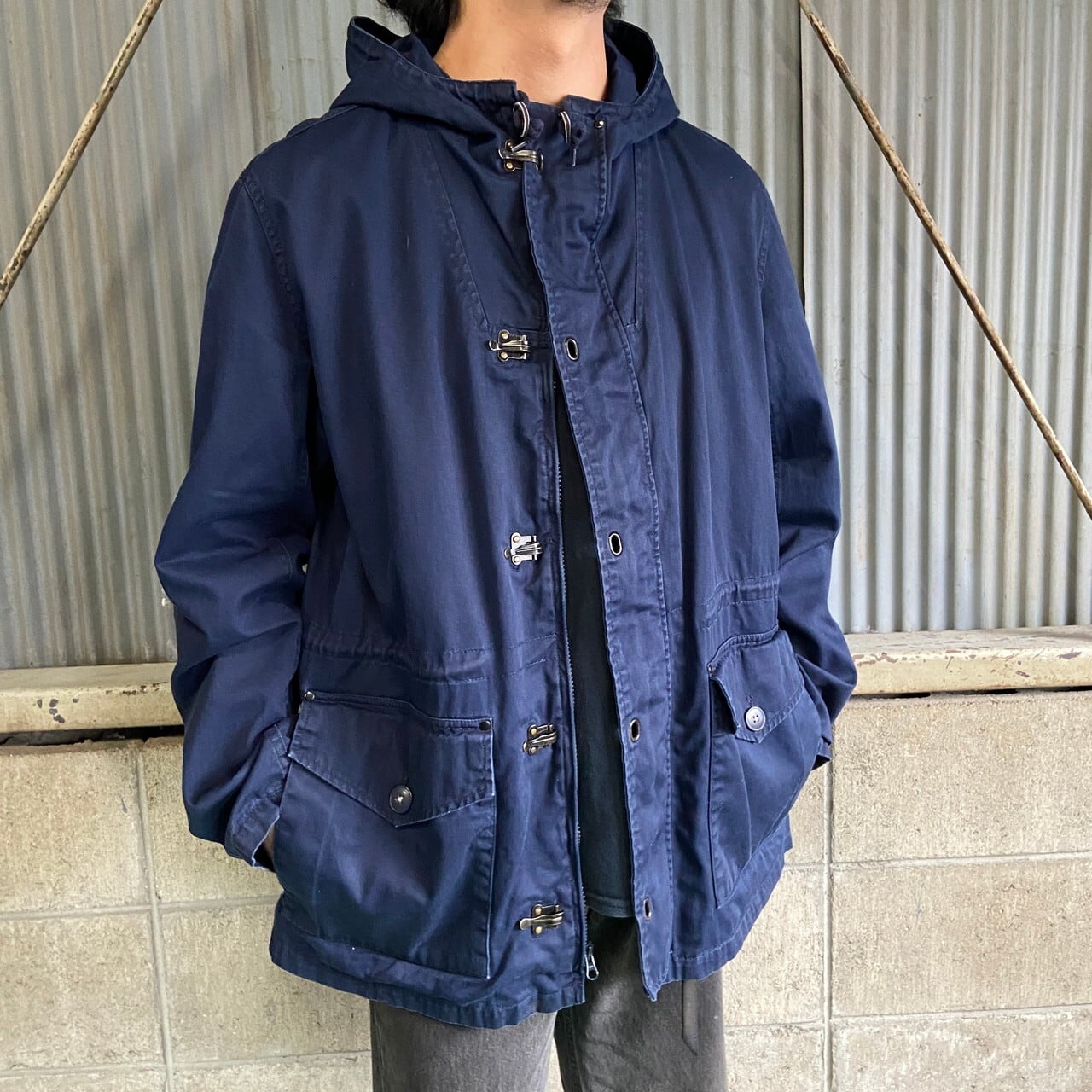 J.CREW Jクルー ファイヤーマン ジャケット コットンパーカー メンズL 古着 90s ビンテージ ヴィンテージ ネイビー 紺  【コットンジャケット】【3anniv】 | cave 古着屋【公式】古着通販サイト