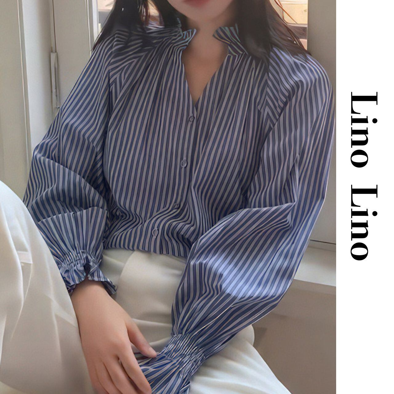 Stripe Pattern Long Sleeve Blouse L00854