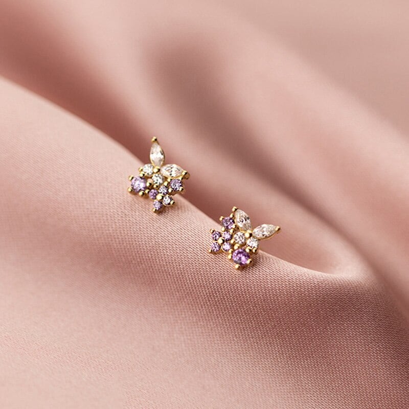 バタフライ＆パープルフラワー★プチピアス
