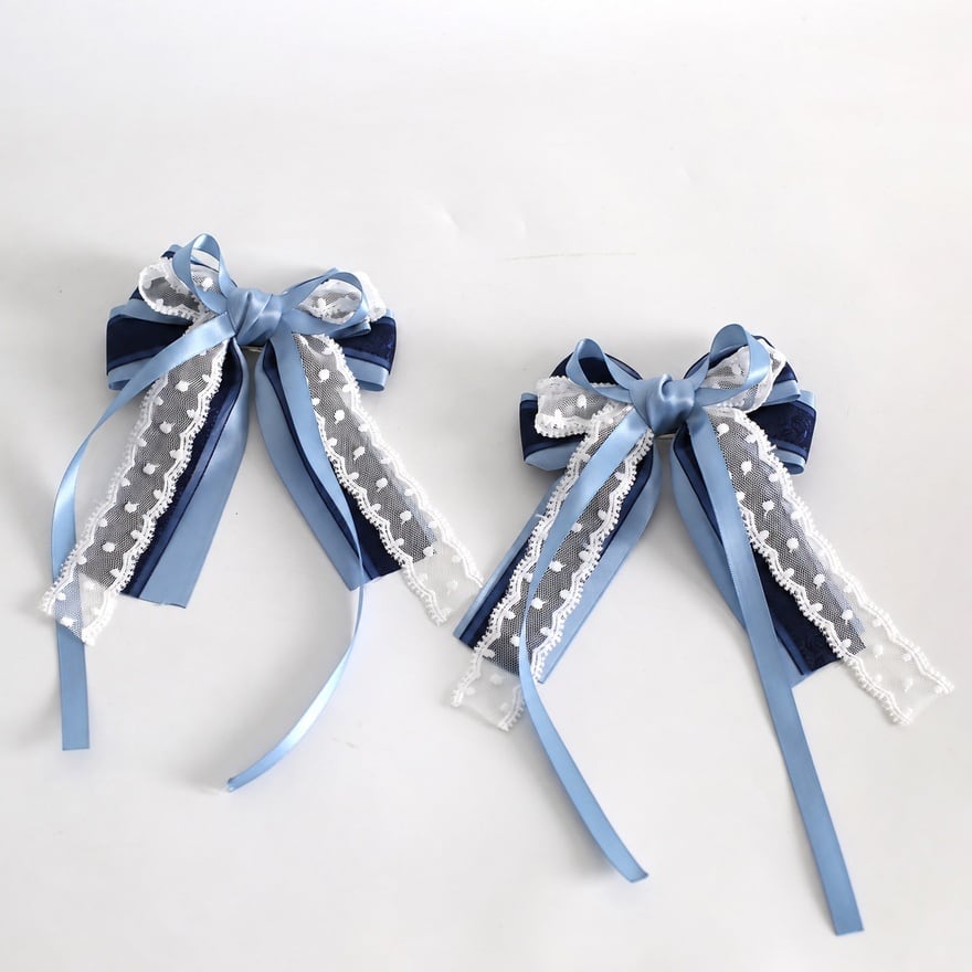 青花書簡 蒼花と白レースのクラロリ系装飾小物|ヘッドドレスリボン2個組