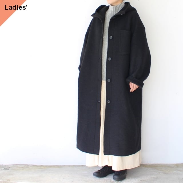 IKITSUKE ウールフードロングコート Wool Hooded Long Coat (Black)