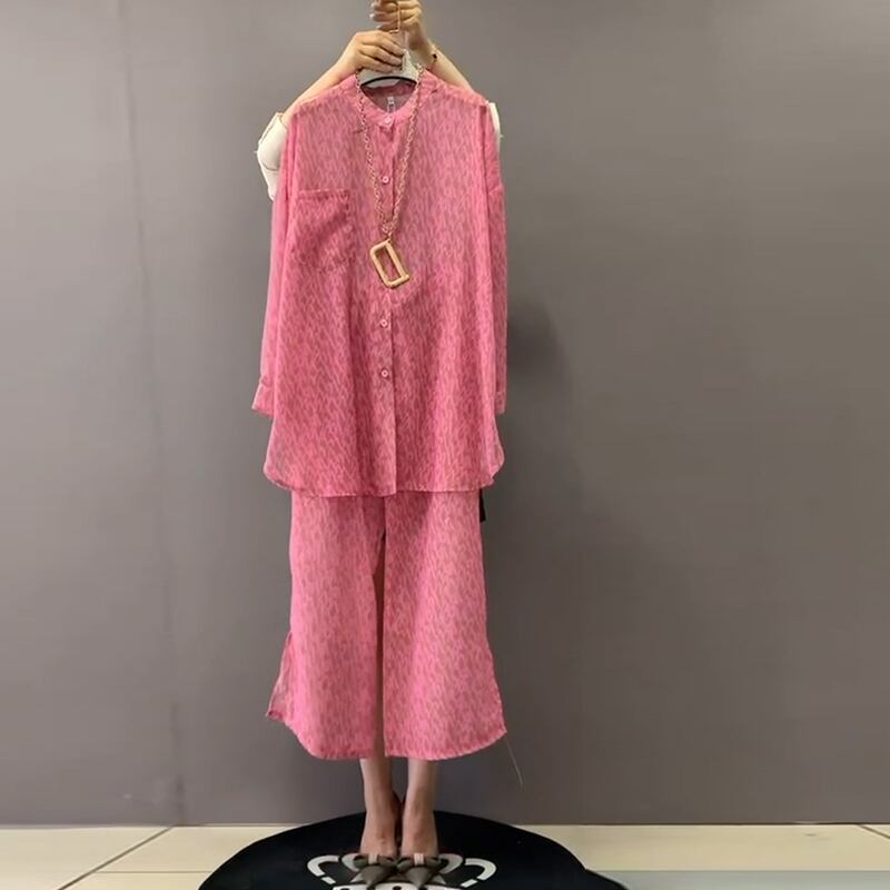 薄手サマーシャツ カジュアルパンツ レッド 大きめサイズ 夏物 ミックスインファッション10863473487