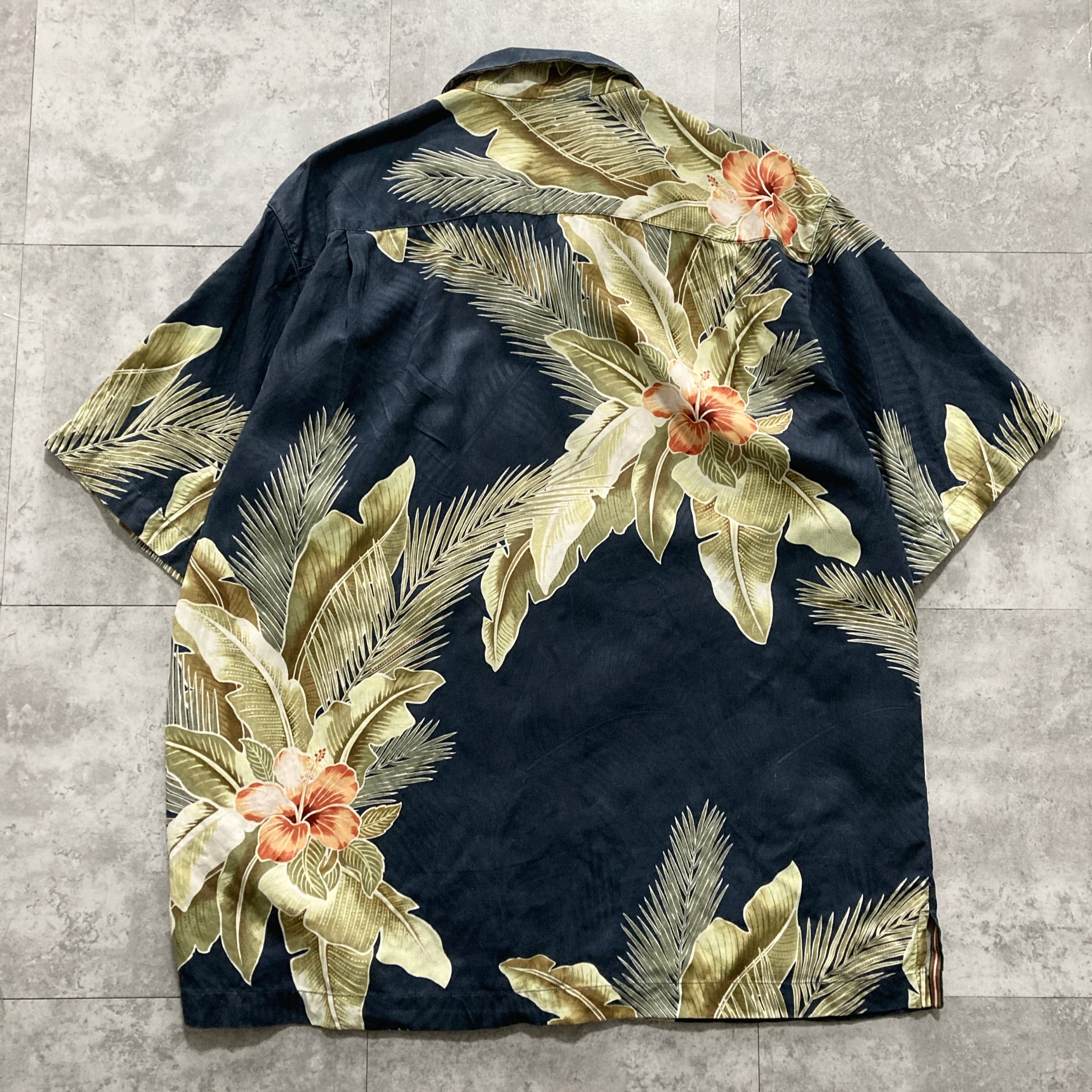 Size.L】Tommy Bahama トミーバハマ シルク100% 総柄 開襟シャツ