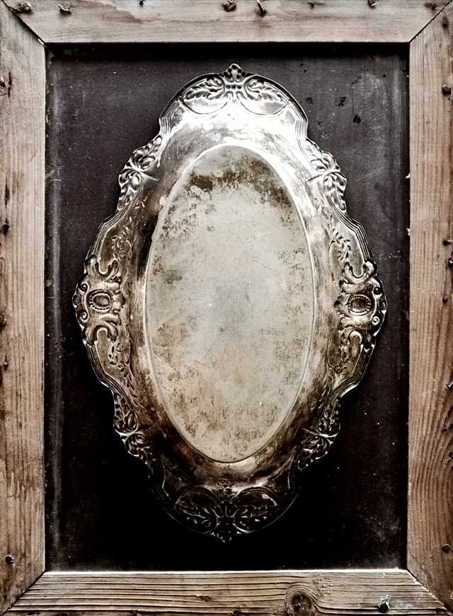 フランス 34.5c 銀の薔薇とメダリオンのあるシルバープレートトレイ アンティーク