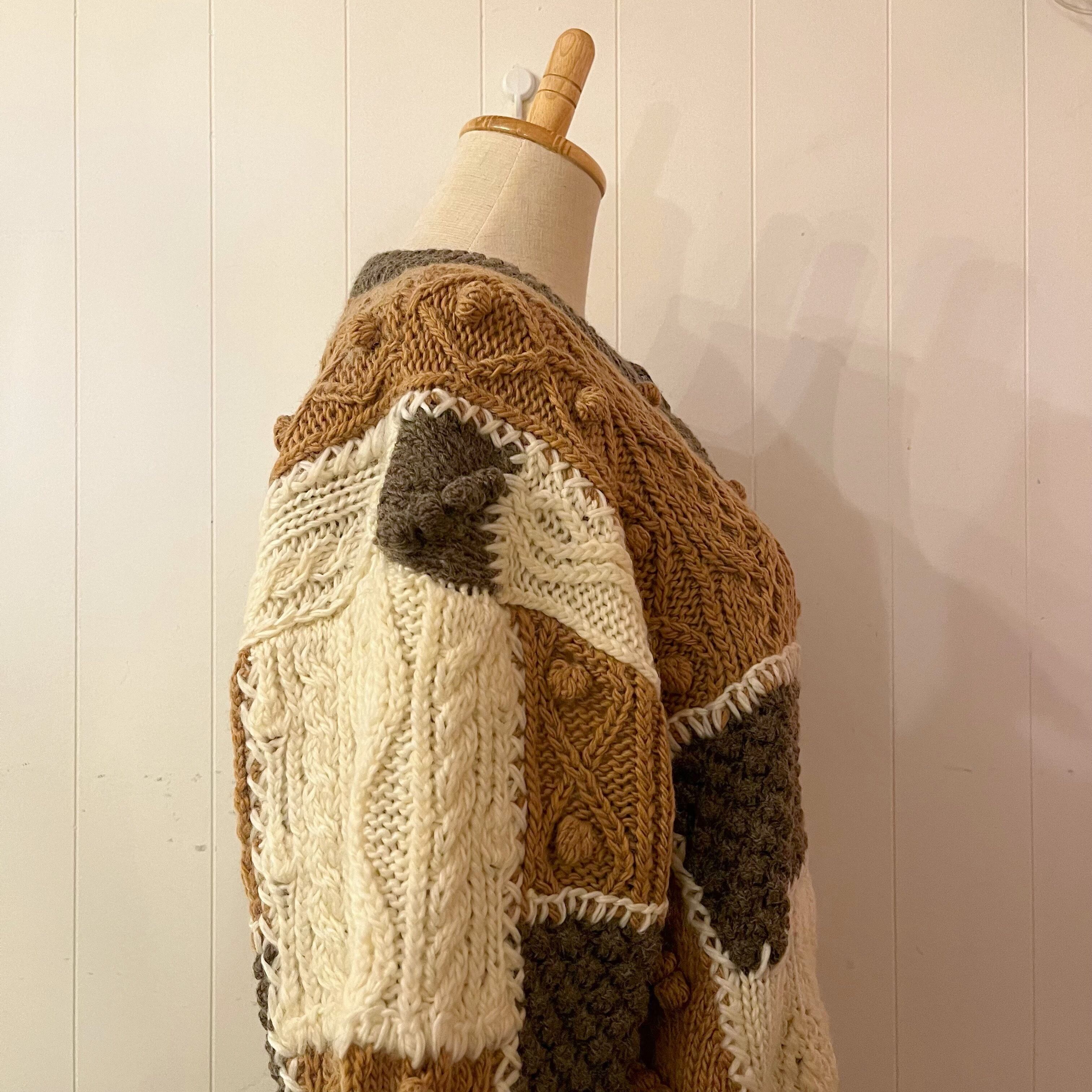 patchwork ponpon knit cardigan