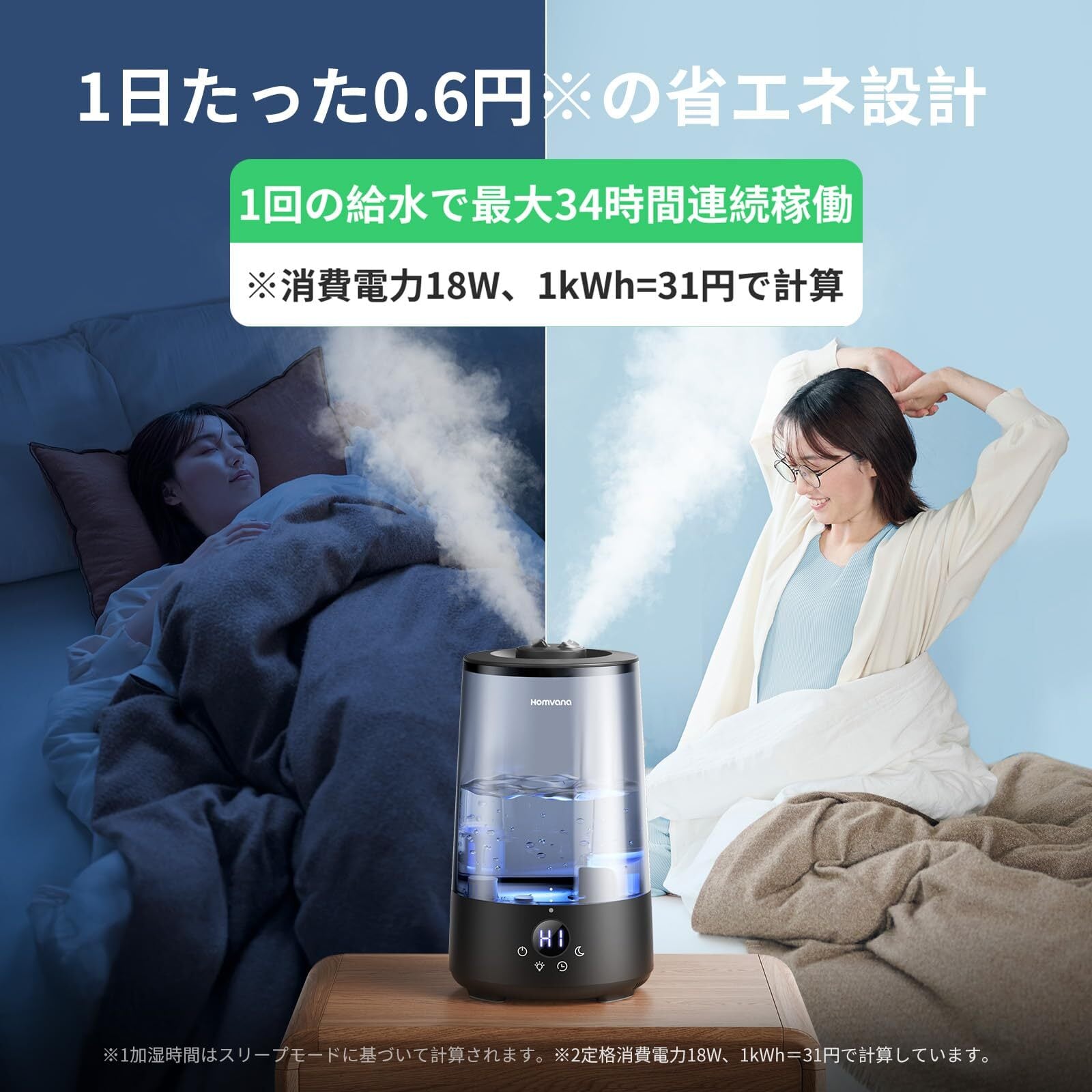 Homvana (ホムバナ) 加湿器 アロマ -【2025新登場3-in-1・16dB設計
