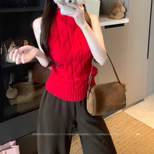 3色／ハイネックノースリーブケーブルニット ・75339