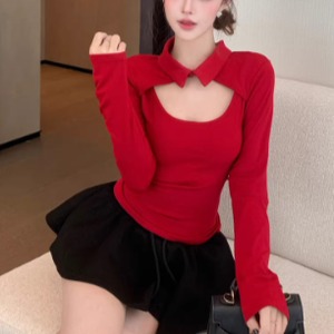 2色／カットアウトデコルテブラウス ・13582