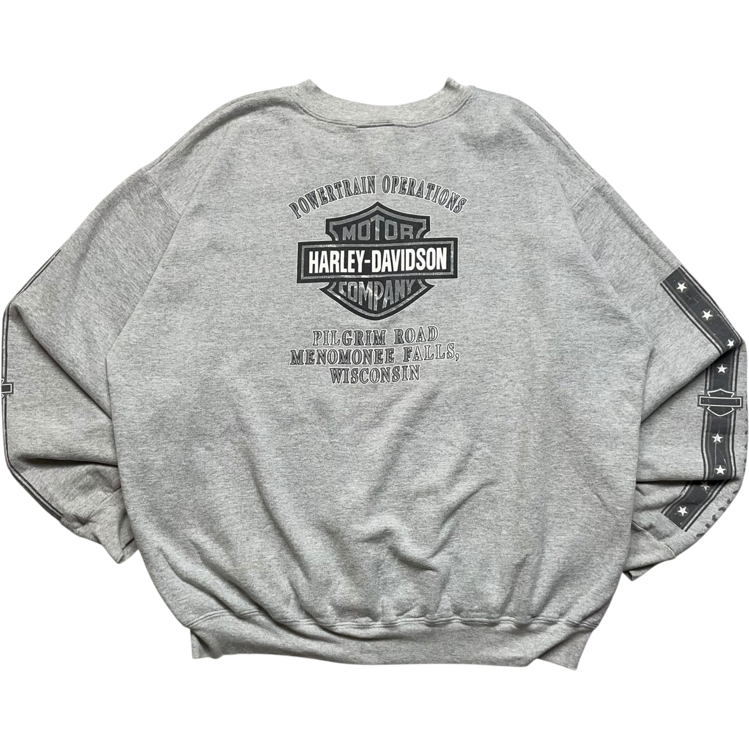 《XXL》 Harley-Davidson ハーレーダビッドソン スウェット プリント 袖プリント グレー no.9059