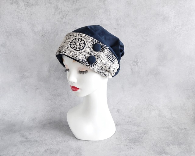 サッシュベルト｜Antique Lace Ecru × Navy｜前髪ウィッグ対応