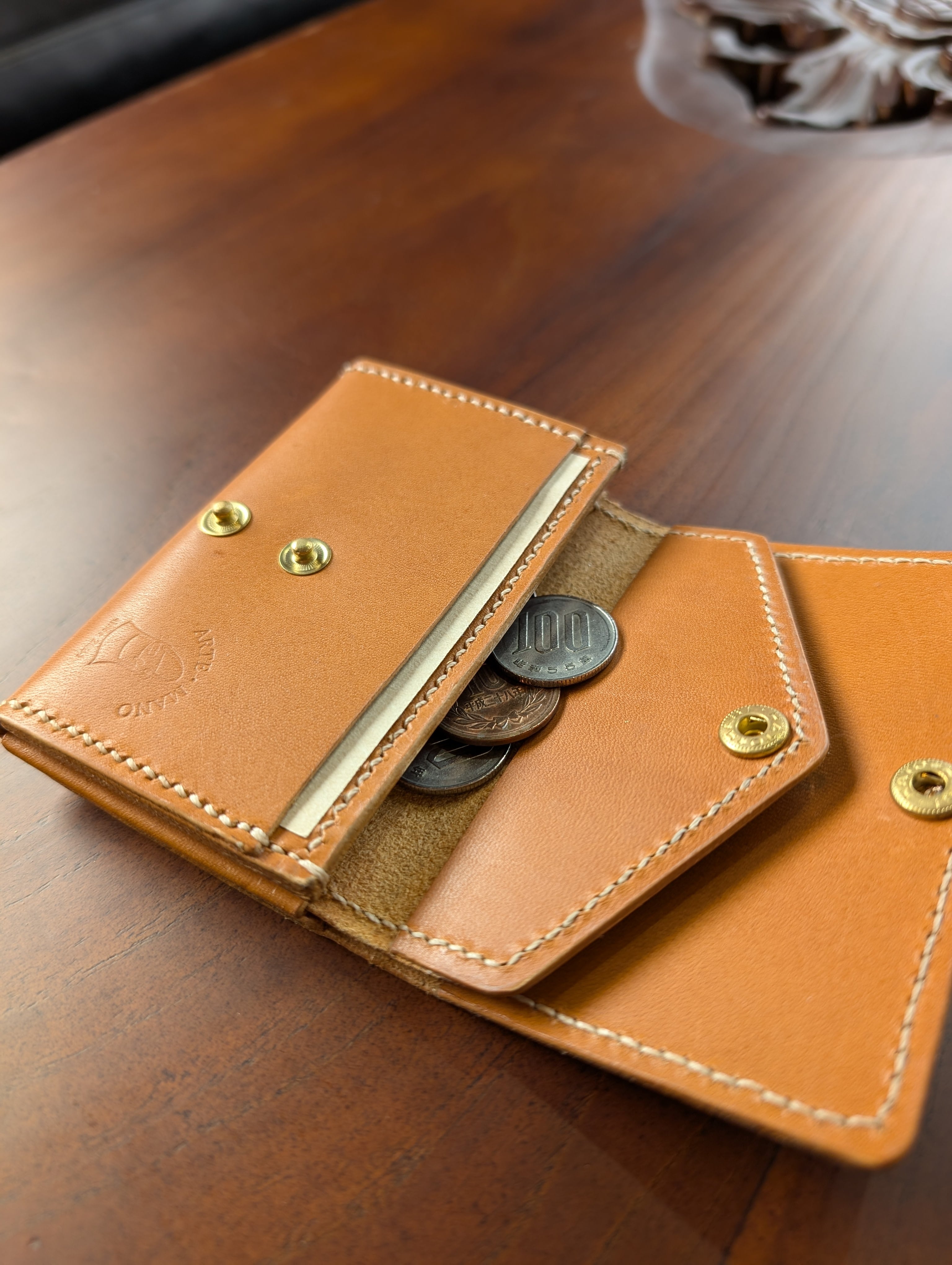 全て手作りの一点もの革小物】コンパクトな財布・カードコインケース