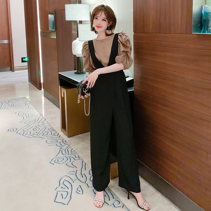 スリーブトップス ハイウェストウェストルーズワイドレッグサマー プリーツ 夏物 ワイドパンツ MIUCO52612277299