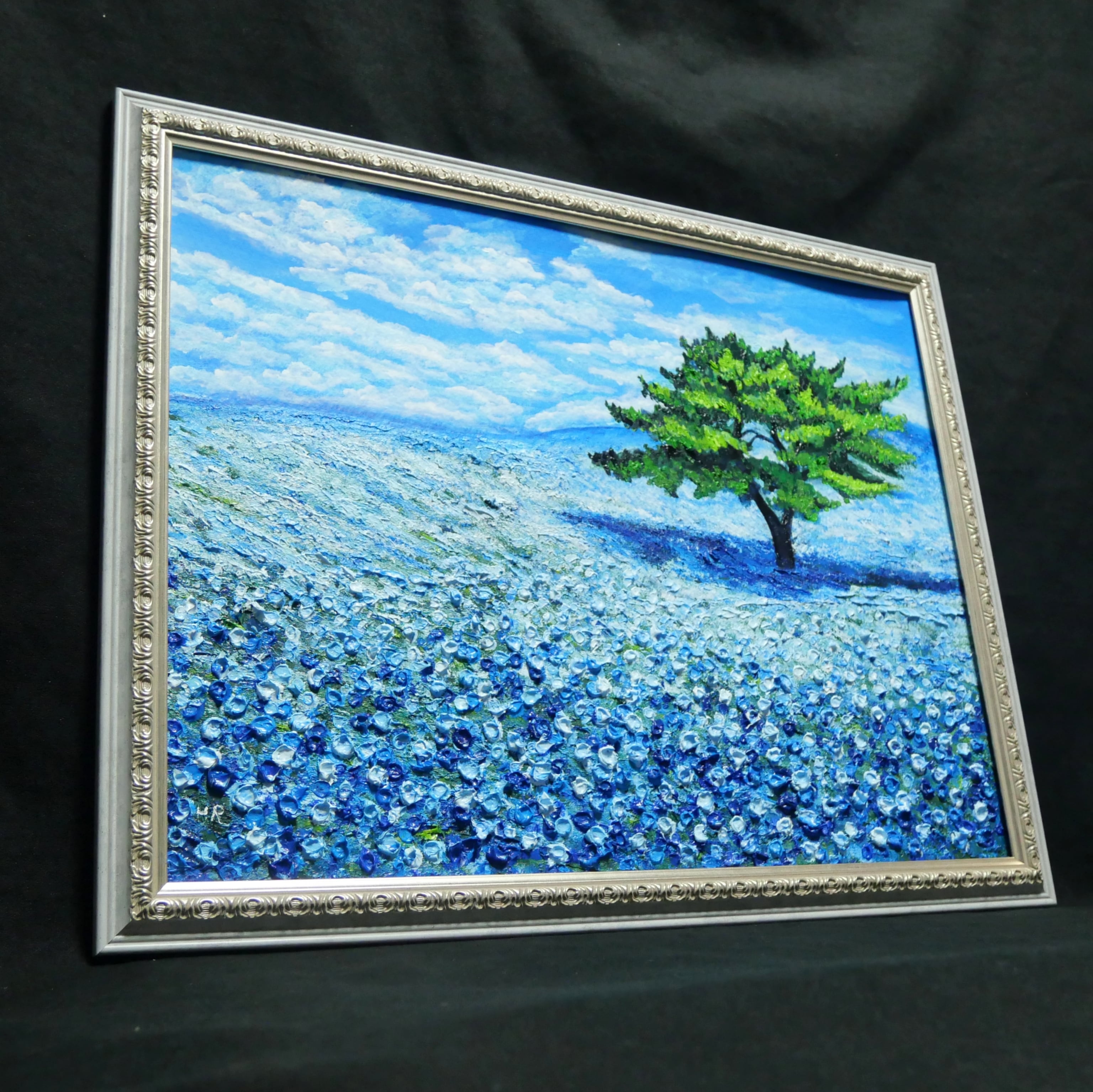 油絵 絵画 【白と青い花】 油絵 絵画 【白と青い花】 オリジナルの白と青の花の油絵、オリジナル