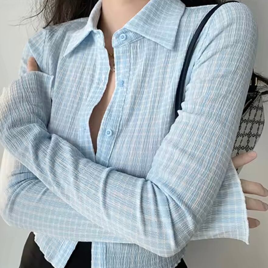 シャーリングチェックシャツ