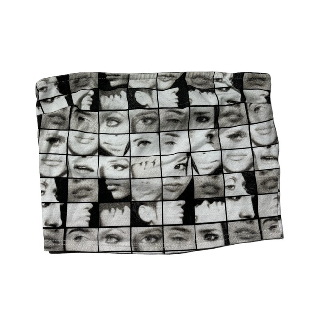 "FACE/OFF" many face printed bra top