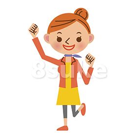 イラスト素材:ガッツポーズをする若い女性(ベクター・JPG)