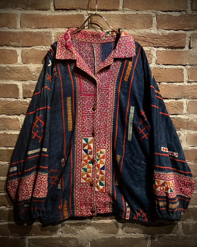 【Caka act3】"モン族" Embroidery Design Vintage Loose Open Collar Jacket