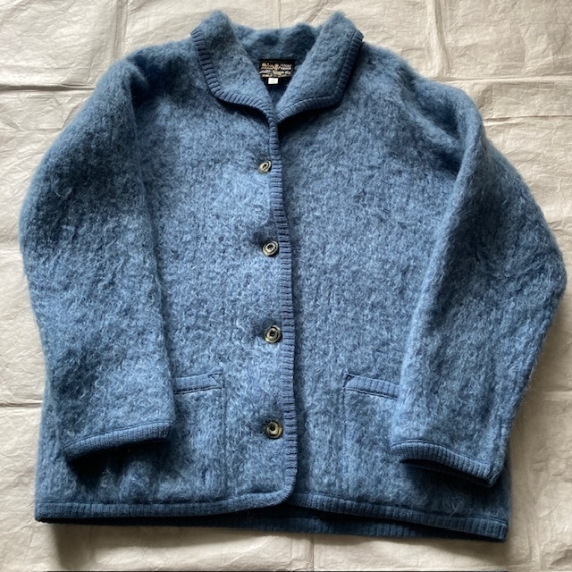 Maban of Scotland マーバン モヘアカーディガン 70s〜80s スコットランド製 一枚仕立て ブルー ヴィンテージ古着 L 画像2