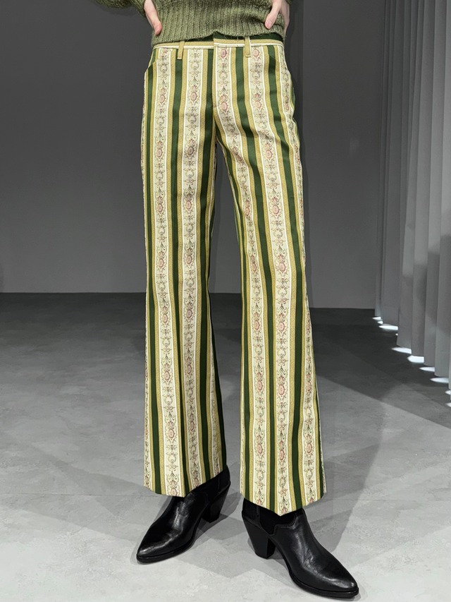 jacquard stripe flare trousers / green