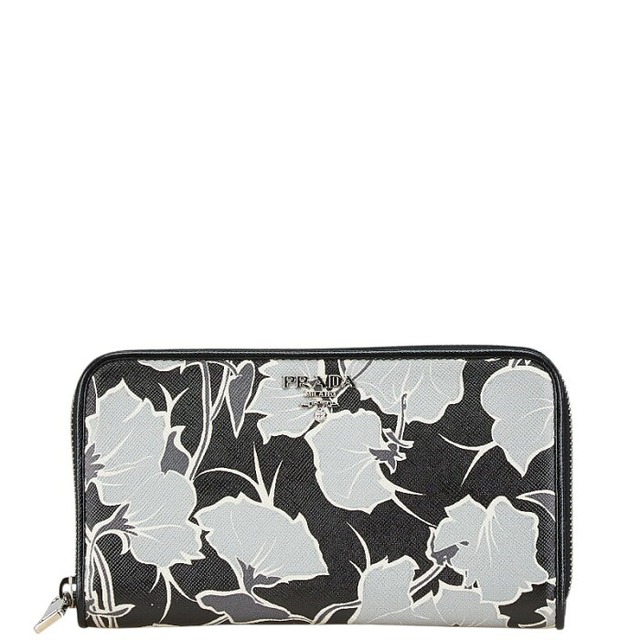 プラダ サフィアーノ ラウンドファスナー 長財布 1M0506 ブラック グレー レザー レディース PRADA 【中古】