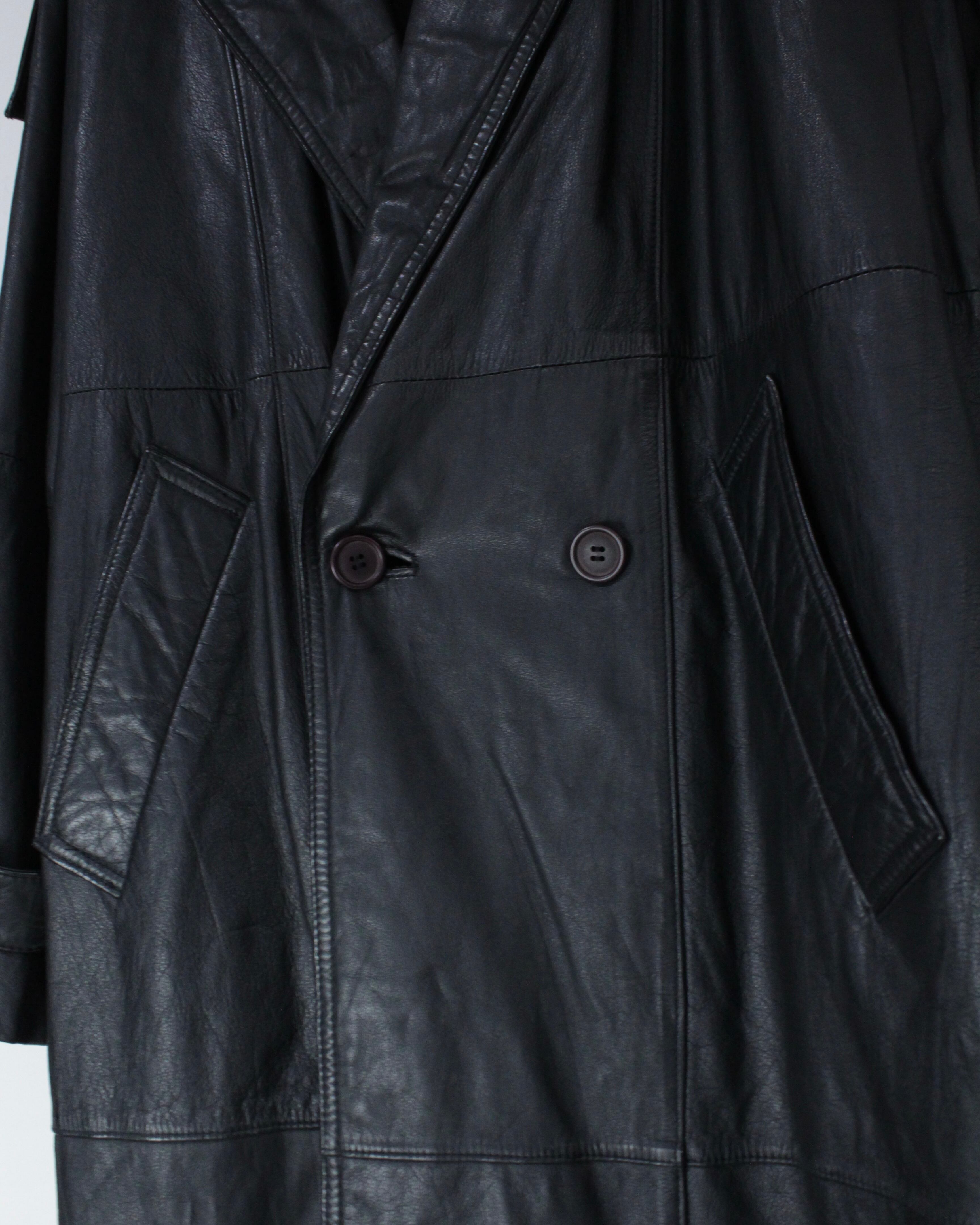 【下北沢Caka】ヴィンテージ　レザートレンチコート　ブラック Caka BLACK】Black Color Vintage Leather Trench Coat | Caka(カカ