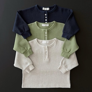 【2点送料無料】«予約»«ジュニアサイズあり»«daily bebe» ワッフルヘンリーネックトップス 3colors