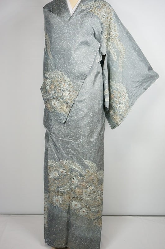 未使用 大島紬 辻が花絞り 訪問着 本場大島紬 正絹 グレー 401 | kimono Re:和 [online store] キモノリワ 着物 帯