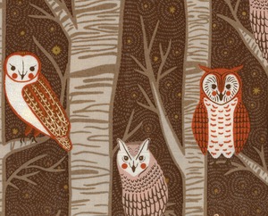 USAコットン NIGHT OWL 夜のフクロウ cocoa