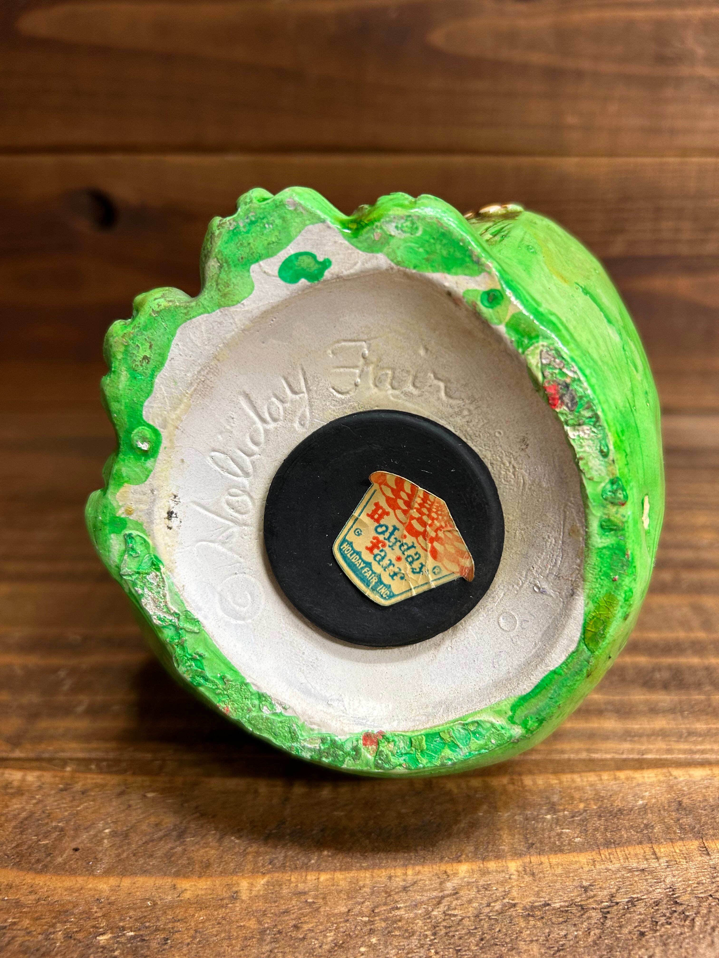 Vintage Holiday Fair Chalkware Neon Green Flog Coin Bank/かえる
