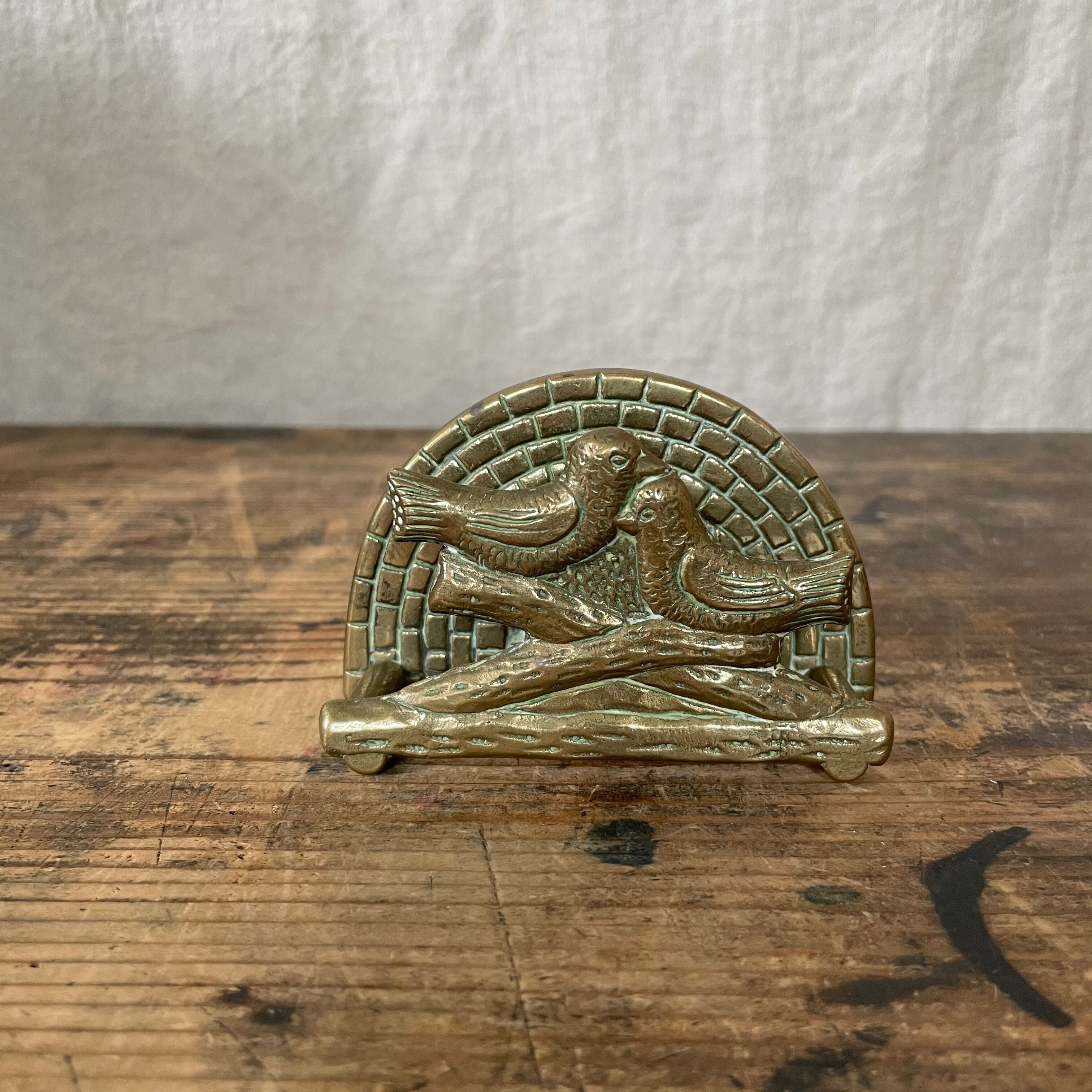 真鍮の鳥のカードスタンド